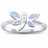 Dragonfly Ring Round Cubic Zirconia Created Opal 925 Sterling Silver Choose Color