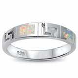 5mm Greek Key Band Ring Lab Created Opal 925 Sterling Silver