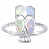 Lucky Owl Ring Created Opal 925 Sterling Silver Choose Color