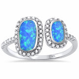Modern Halo Style Ring Created Opal Round Cubic Zirconia 925 Sterling Silver Choose Color