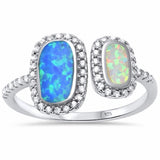 Modern Halo Style Ring Created Opal Round Cubic Zirconia 925 Sterling Silver Choose Color