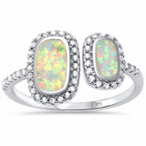 Modern Halo Style Ring Created Opal Round Cubic Zirconia 925 Sterling Silver Choose Color