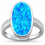 Solitiare Long Oval Ring Simulated Stone 925 Sterling Silver Choose Color