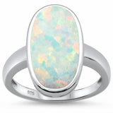 Solitiare Long Oval Ring Simulated Stone 925 Sterling Silver Choose Color