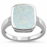Solitaire Emerald Cut Ring Lab Created Opal 925 Sterling Silver