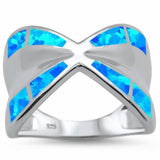 Fashion Crisscross X Ring Lab Created Opal 925 Sterling Silver (16mm)