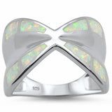 Fashion Crisscross X Ring Lab Created Opal 925 Sterling Silver  (15 mm)