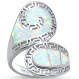 Bypass Wrap Design Greek Key Ring Lab Created Opal 925 Sterling Silver