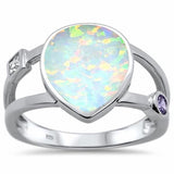 Pear Teardrop Ring Round Simulated Stone 925 Sterling Silver Choose Color