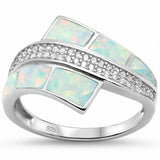 Fashion Ring Lab Created Opal Round Simulated CZ 925 Sterling Silver