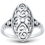 Oval Filigree Swirl Ring Band 925 Sterling Silver Simple Plain
