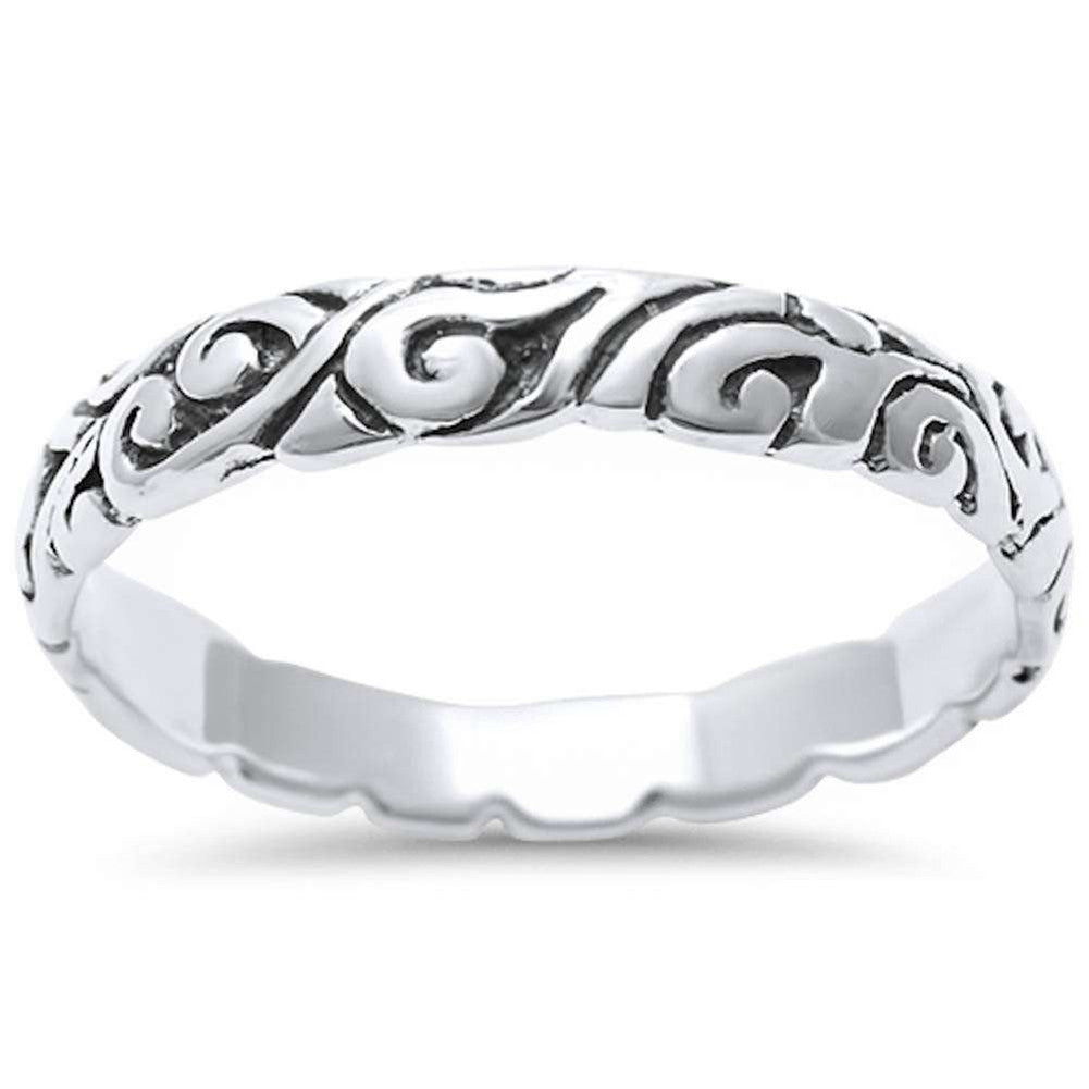 4mm Swirl Filigree Design Band Ring Men Women Unisex 925 Sterling Silver - Blue Apple Jewelry