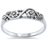 Simple Plain Plumeria Flower Band Ring 925 Sterling Silver