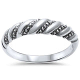 Half Eternity Braided Bead Design Twisted Band Ring 925 Sterling Silver