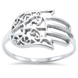 Sideways Hamsa Hand of God Ring Kaballah Hamesh Band 925 Sterling Silver