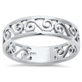 5mm Men Women Unisex Plain Tribal Design Filigre Swirl Band Ring 925 Sterling Silver