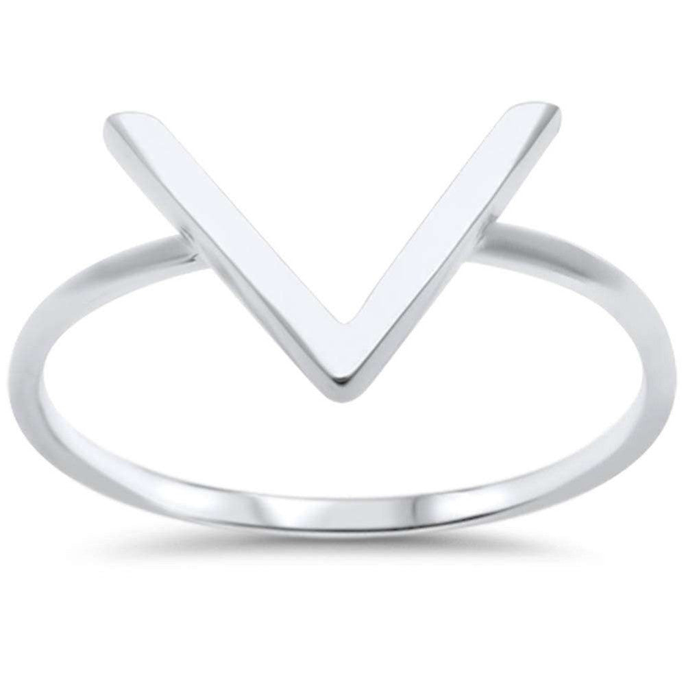 Fashion Chevron V Bar Midi Ring Band Simple Plain 925 Sterling Silver - Blue Apple Jewelry