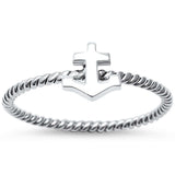 Nautical Anchor Band Ring 925 Sterling Silver Twisted Rope Braided Design