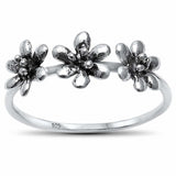 Plain 3 Flowers Band Ring 925 Sterling Silver Choose Color