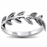 Sideways Leaf Ring Band 925 Sterling Silver Simple Plain Leaves Choose Color