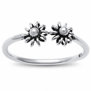 2 Flowers Band Ring 925 Sterling Silver Simple Plain Choose Color