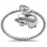 Dangling Elephant Band Ring Twisted Braided Cable Band 925 Sterling Silver Lucky Elephant Choose Color