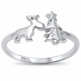 Christmass Tree Reindeer Ring Band 925 Sterling Silver Choose Color
