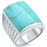 Radiant Design Simulated Green Turquoise Unisex Ring Men Women 925 Sterling Silver (23 mm)