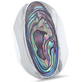 Oval Men Women Unisex Ring Big Simulated Rainbow Abalone 925 Sterling Silver
