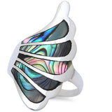 Wing Ring Simulated Abalone 925 Sterling Silver Bird Wing