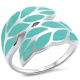 Leaf Ring Bypass Wrap Design Simulated Turquoise 925 Sterling Silver