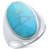 Oval Simulated Turquoise Men Women Unisex Ring 925 Sterling Silver