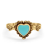 Promise Heart Ring Simulated Turquoise Cubic Zirconia 925 Sterling Silver