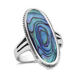 Wide Oval Ring Simulated Abalone CZ 925 Sterling Silver