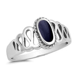 Solitaire Ring Oval Simulated Stone 925 Sterling Silver Choose Color - Blue Apple Jewelry