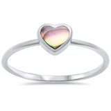 Petite Dainty Solitaire Heart Ring Heart Promise Ring Simulated Rainbow Abalone 925 Sterling Silver - Blue Apple Jewelry