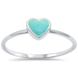 Petite Dainty Solitaire Heart Ring Heart Promise Ring Simulated Rainbow Abalone 925 Sterling Silver - Blue Apple Jewelry