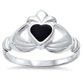 Irish Claddagh Promise Heart Ring Simulated Rainbow Abalone 925 Sterling Silver (11mm)