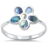 Flower Ring Simulated Rainbow Abalone 925 Sterling Silver - Blue Apple Jewelry
