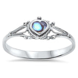 Heart Promise Ring Heart Simulated Rainbow Abalone 925 Sterling Silver - Blue Apple Jewelry