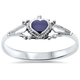 Heart Promise Ring Heart Simulated Rainbow Abalone 925 Sterling Silver - Blue Apple Jewelry