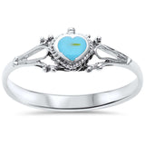 Heart Promise Ring Heart Simulated Rainbow Abalone 925 Sterling Silver - Blue Apple Jewelry