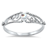 Petite Dainty Fashion Ring Round Filigree Swirl Simulated Rainbow Abalone 925 Sterling Silver - Blue Apple Jewelry