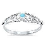 Petite Dainty Fashion Ring Round Filigree Swirl Simulated Rainbow Abalone 925 Sterling Silver - Blue Apple Jewelry