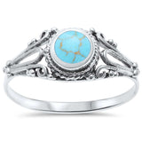 Fashion Solitaire Filigree Swirl Accent Simulated Rainbow Abalone Ring 925 Sterling Silver - Blue Apple Jewelry