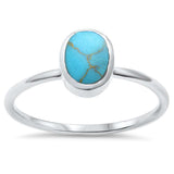 Petite Dainty Solitaire Ring Oval Simulated Rainbow Abalone 925 Sterling Silver - Blue Apple Jewelry