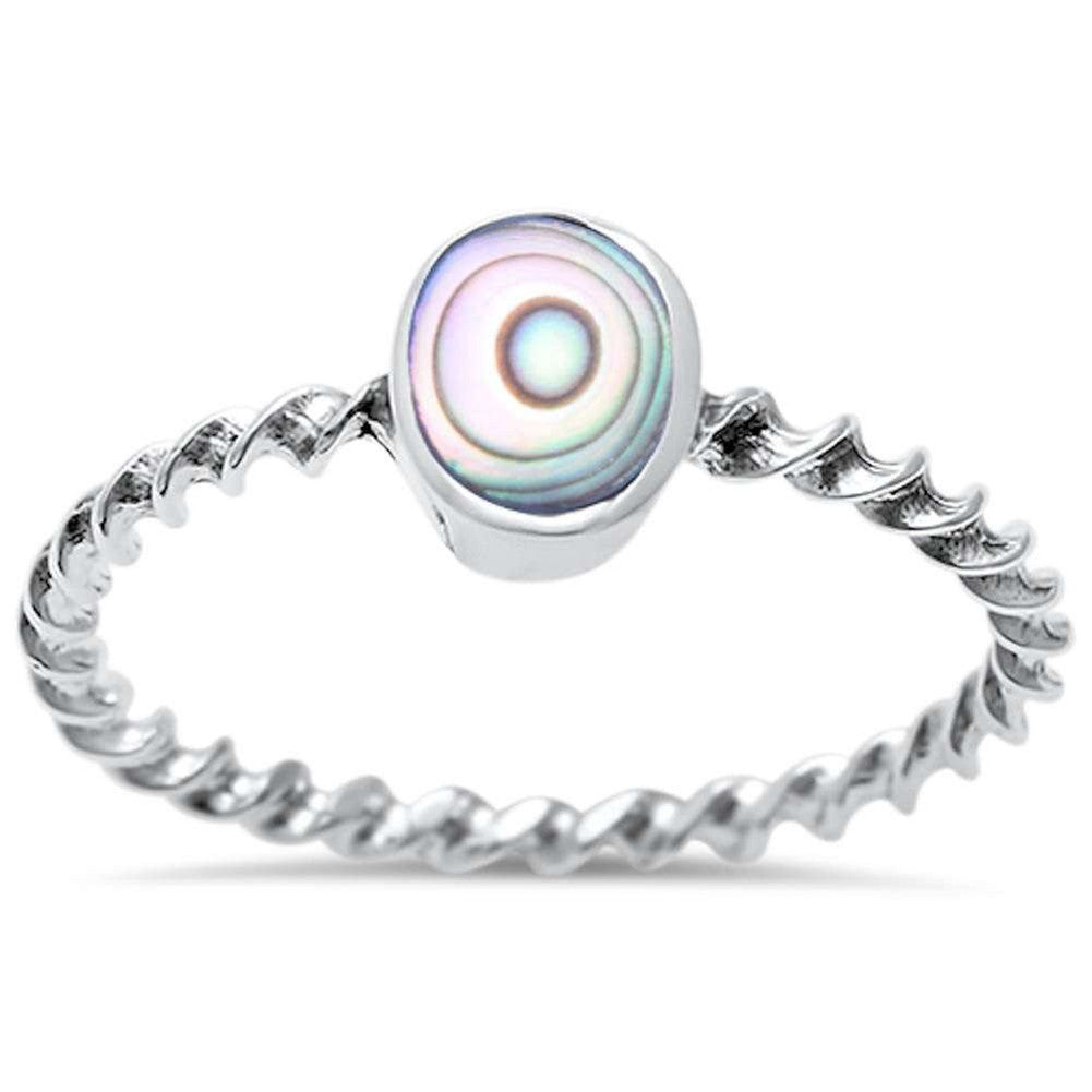 Fashion Solitaire Ring Twisted Braided Cable Rope Band Simulated Rainbow Abalone 925 Sterling Silver - Blue Apple Jewelry