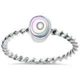 Fashion Solitaire Ring Twisted Braided Cable Rope Band Simulated Rainbow Abalone 925 Sterling Silver