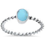 Fashion Solitaire Ring Twisted Braided Cable Rope Band Simulated Rainbow Abalone 925 Sterling Silver - Blue Apple Jewelry