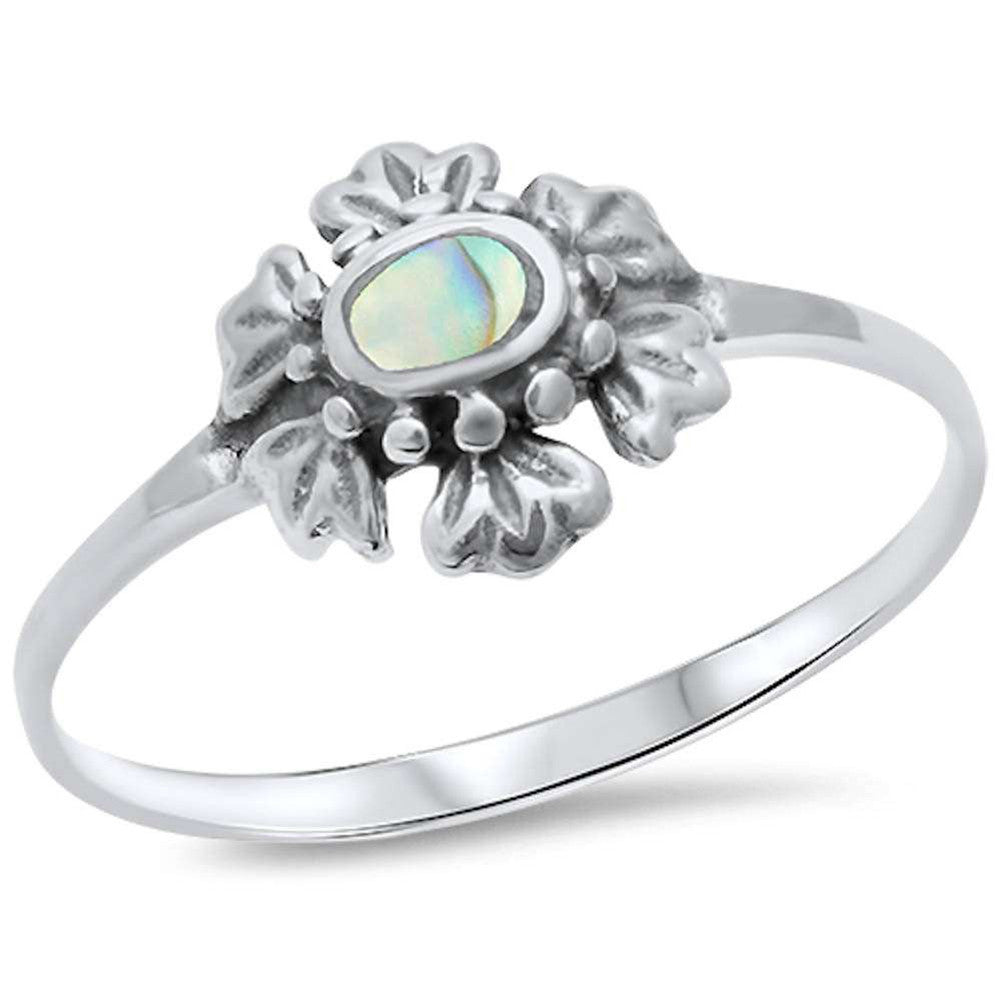 Fashion Snowflake Ring Oval Simulated Rainbow Abalone Snow Flake 925 Sterling Silver - Blue Apple Jewelry